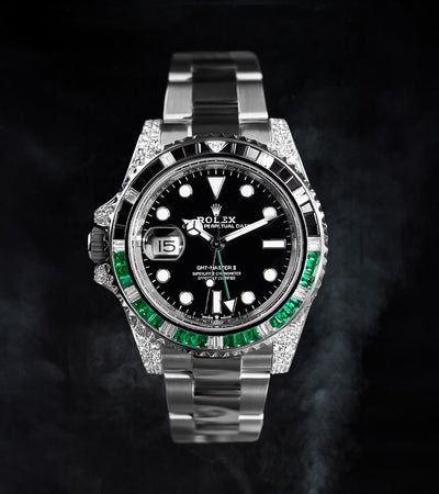 Rolex GMT-Master II 40 mm - Oystersteel - "Sprite" Custom Diamond-Set with Green/Black Gemstone Bezel