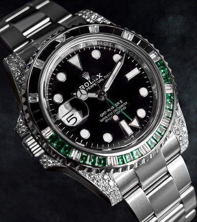 Rolex GMT-Master II 40 mm - Oystersteel - "Sprite" Custom Diamond-Set with Green/Black Gemstone Bezel