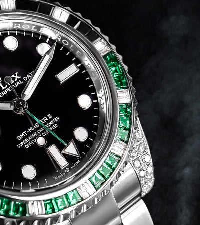 Rolex GMT-Master II 40 mm - Oystersteel - "Sprite" Custom Diamond-Set with Green/Black Gemstone Bezel