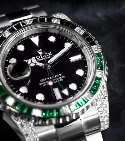 Rolex GMT-Master II 40 mm - Oystersteel - "Sprite" Custom Diamond-Set with Green/Black Gemstone Bezel