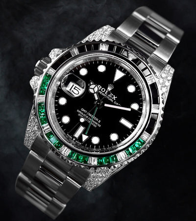 Rolex GMT-Master II 40 mm - Oystersteel - "Sprite" Custom Diamond-Set with Green/Black Gemstone Bezel