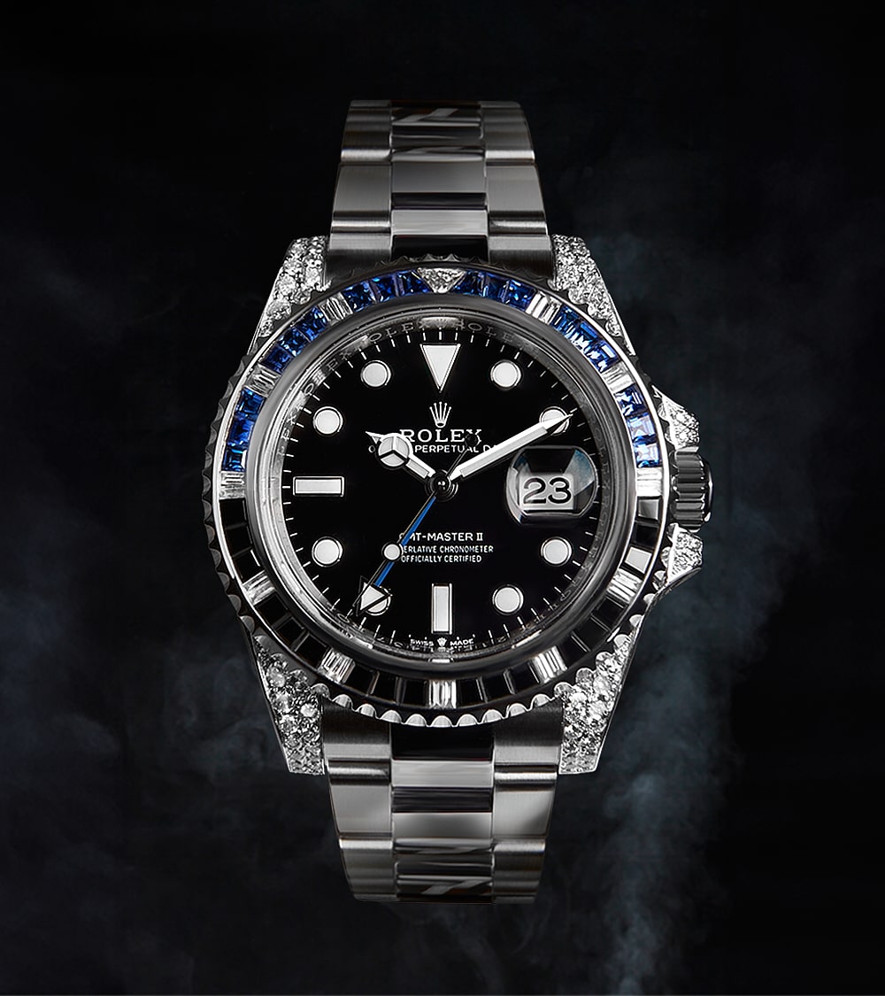 Rolex GMT-Master II 40 mm - Oystersteel - "Batman" Custom Diamond-Set with Blue/Black Gemstone Bezel