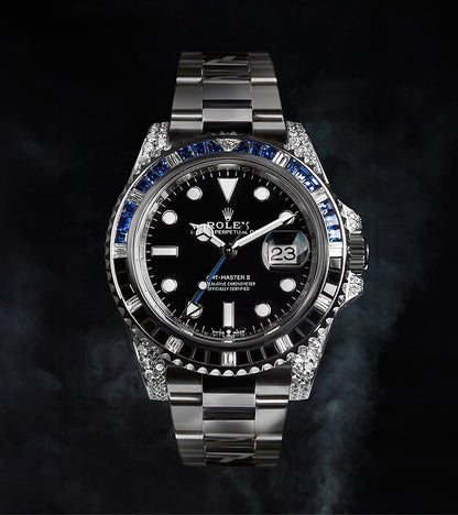 Rolex GMT-Master II 40 mm - Oystersteel - "Batman" Custom Diamond-Set with Blue/Black Gemstone Bezel