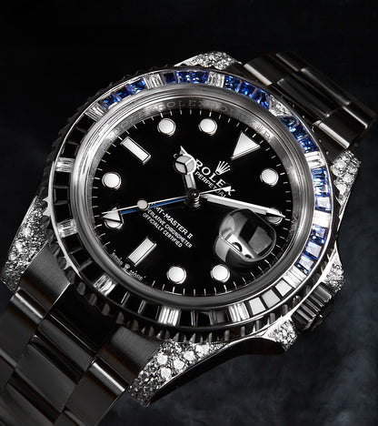 Rolex GMT-Master II 40 mm - Oystersteel - "Batman" Custom Diamond-Set with Blue/Black Gemstone Bezel