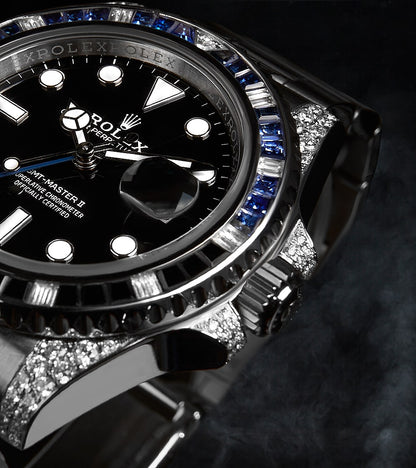 Rolex GMT-Master II 40 mm - Oystersteel - "Batman" Custom Diamond-Set with Blue/Black Gemstone Bezel