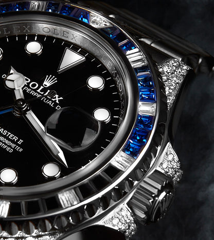 Rolex GMT-Master II 40 mm - Oystersteel - "Batman" Custom Diamond-Set with Blue/Black Gemstone Bezel