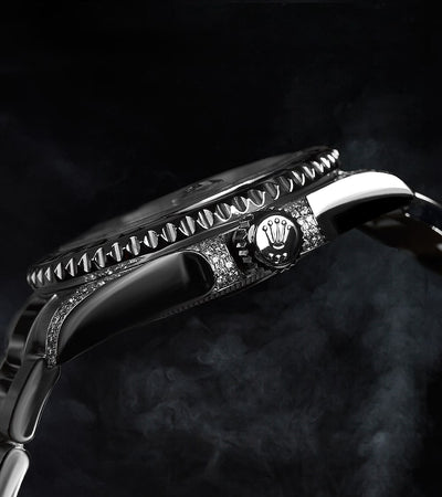 Rolex GMT-Master II 40 mm - Oystersteel - Diamantes personalizados "Batman" engastados con bisel de piedras preciosas azules y negras