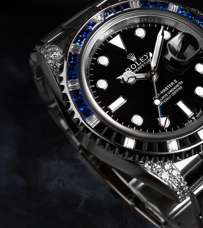 Rolex GMT-Master II 40 mm - Oystersteel - "Batman" Custom Diamond-Set with Blue/Black Gemstone Bezel