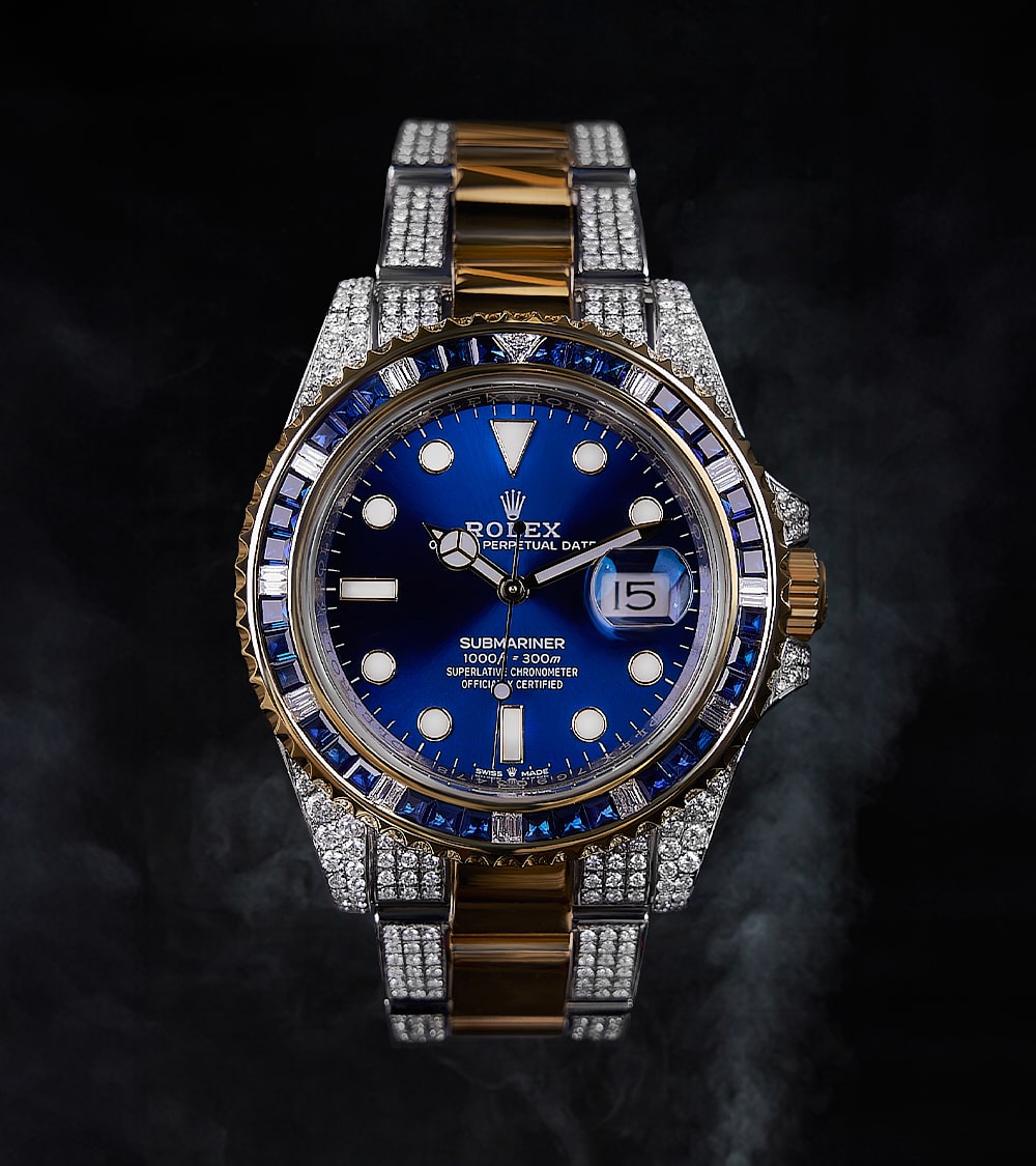 Rolex Submariner Date 41 mm - Oystersteel & Yellow Gold - Custom Diamond-Set with Blue Gemstone Bezel