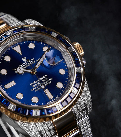 Rolex Submariner Date 41 mm - Oystersteel & Yellow Gold - Custom Diamond-Set with Blue Gemstone Bezel