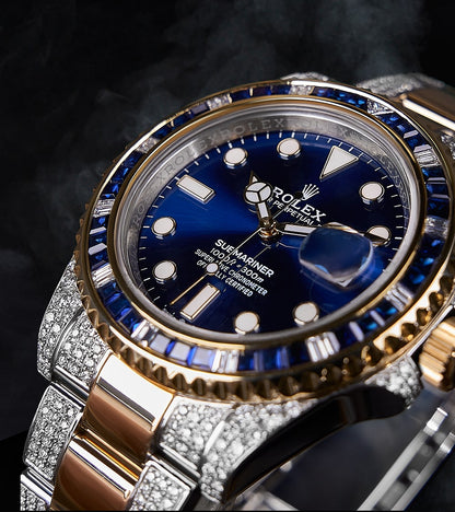 Rolex Submariner Date 41 mm - Oystersteel & Yellow Gold - Custom Diamond-Set with Blue Gemstone Bezel