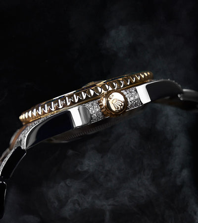 Rolex Submariner Date 41 mm - Acero Oystersteel y oro amarillo - Bisel personalizado con diamantes engastados y piedras preciosas azules