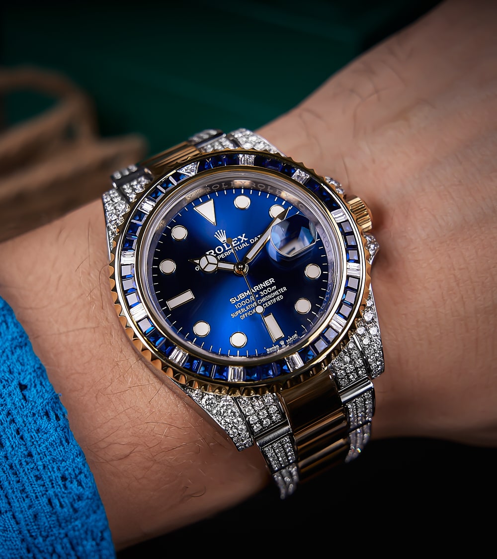 Rolex Submariner Date 41 mm - Oystersteel & Yellow Gold - Custom Diamond-Set with Blue Gemstone Bezel