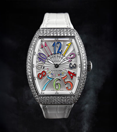 Franck Muller - Vanguard Lady 32 mm - White "Color Dreams" Dial - White Strap - Custom Diamond-Set