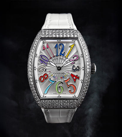 Franck Muller - Vanguard Lady 32 mm - White "Color Dreams" Dial - Custom Diamond-Set - White Strap