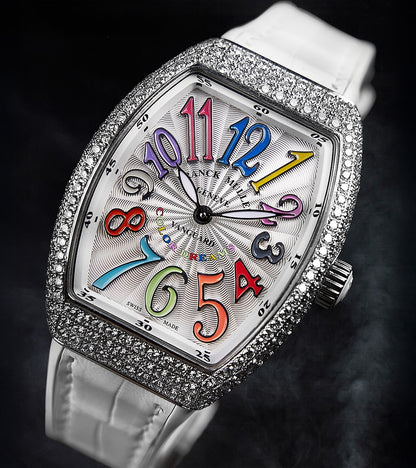 Franck Muller - Vanguard Lady 32 mm - White "Color Dreams" Dial - Custom Diamond-Set - White Strap