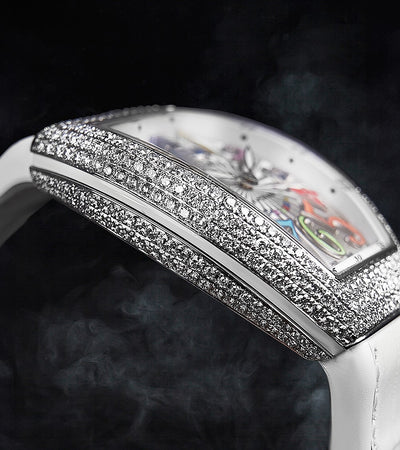 Franck Muller - Vanguard Lady 32 mm - White "Color Dreams" Dial - White Strap - Custom Diamond-Set