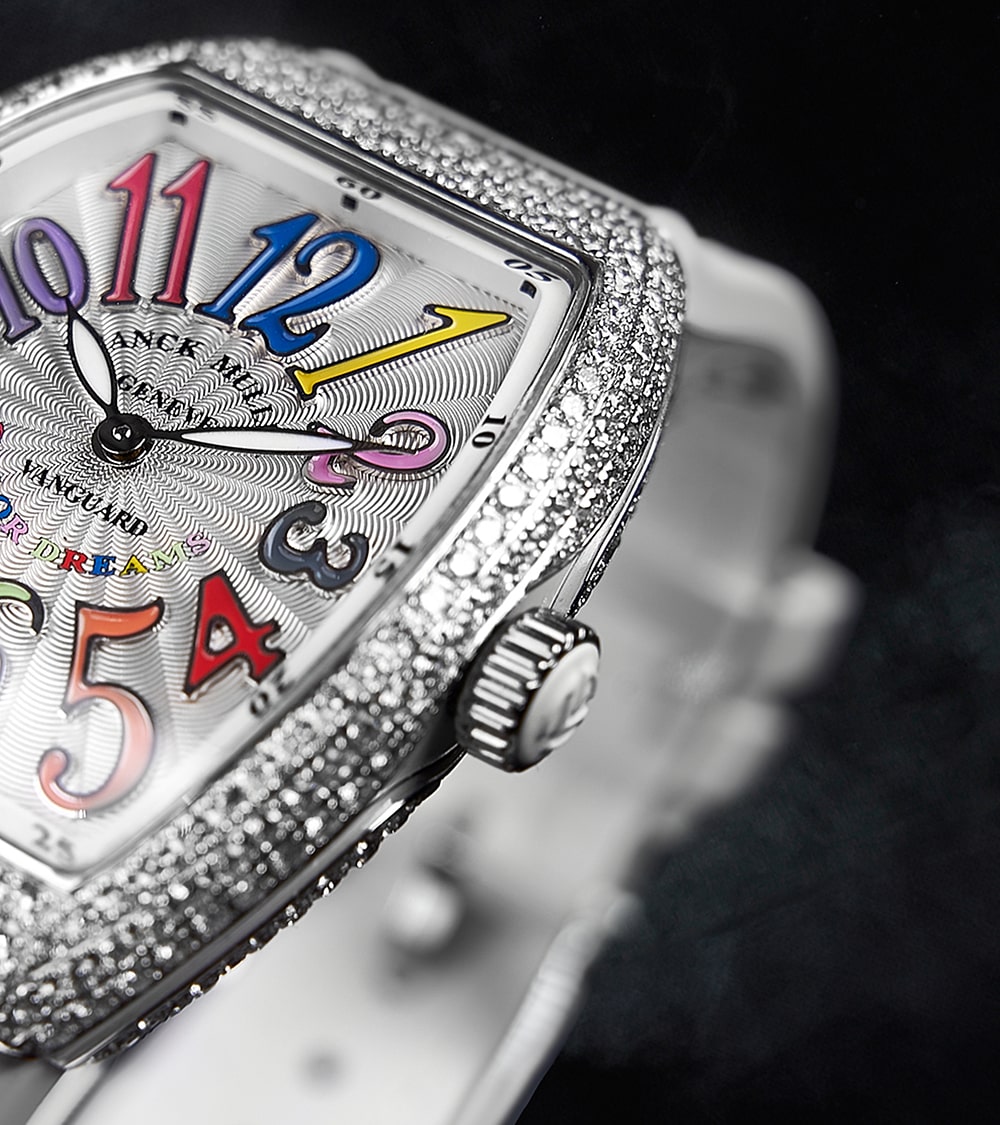 Franck Muller - Vanguard Lady 32 mm - White "Color Dreams" Dial - Custom Diamond-Set - White Strap