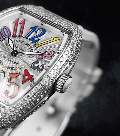 Franck Muller - Vanguard Lady 32 mm - White "Color Dreams" Dial - White Strap - Custom Diamond-Set
