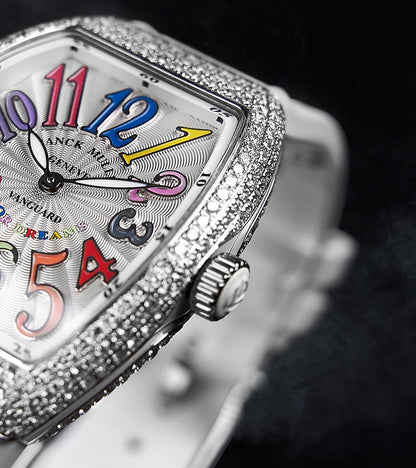 Franck Muller - Vanguard Lady 32 mm - White "Color Dreams" Dial - Custom Diamond-Set - White Strap