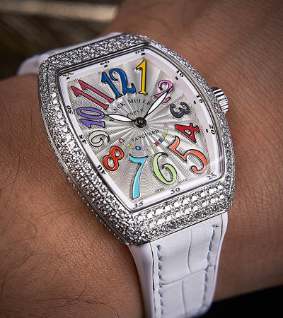 Franck Muller - Vanguard Lady 32 mm - White "Color Dreams" Dial - White Strap - Custom Diamond-Set