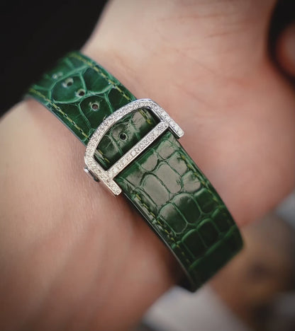 Cartier Santos Large - Steel - Custom Diamond-Set with Green Alligator Bracelet