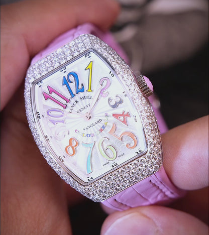 Franck Muller - Vanguard Lady 32 mm - White "Color Dreams" Dial - Pink Strap - Custom Diamond-Set