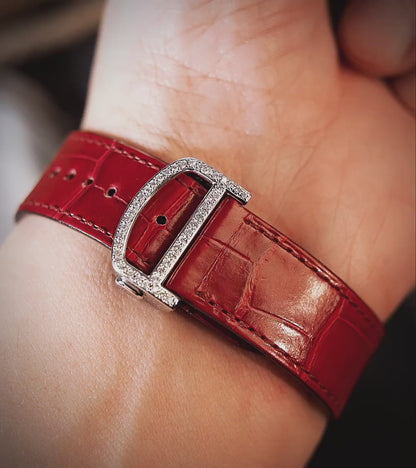 Cartier Santos Large - Steel - Custom Diamond-Set with Red Alligator Bracelet