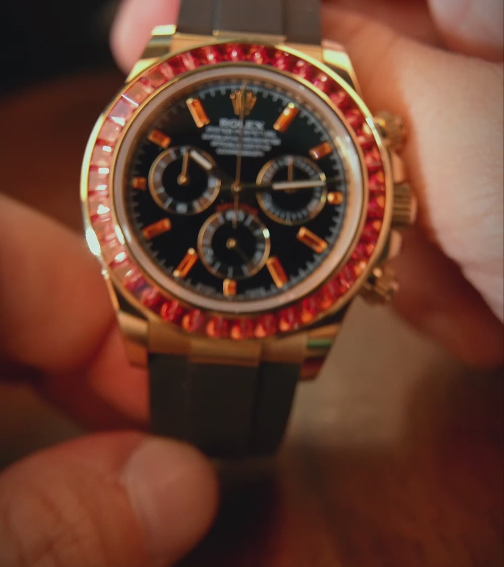 Rolex Daytona 40 mm - Yellow Gold - Custom Chronograph Dial & Orange Bezel - Oysterflex