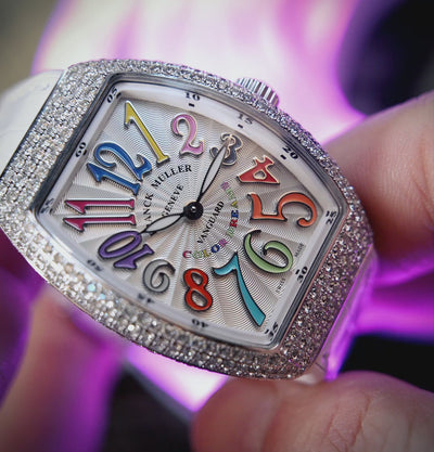 Franck Muller - Vanguard Lady 32 mm - White "Color Dreams" Dial - White Strap - Custom Diamond-Set