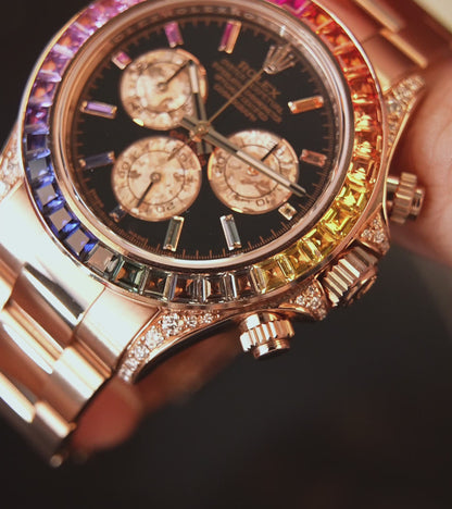 Rolex Cosmograph Daytona 40 mm - Rose Gold - Custom Chronograph Dial & Rainbow Bezel - Oyster