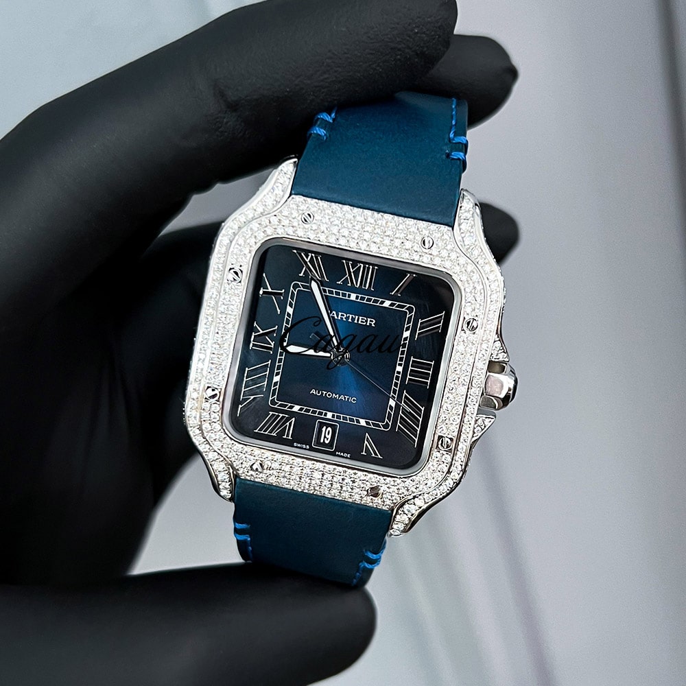 Cartier-Santos-Large-Blue-Dial-Custom-Diamond-Set-Blue-Leather1
