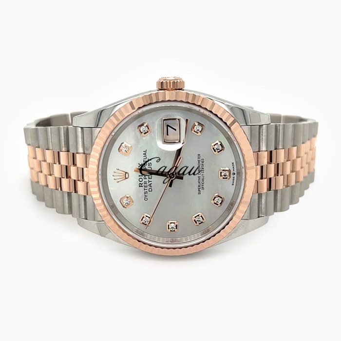 RX0000138_Rolex–Datejust–36–18ct Everose–Gold–&–Oystersteel–Jubilee–Mother–of–Pearl–Diamond–Set–Dial-4-min