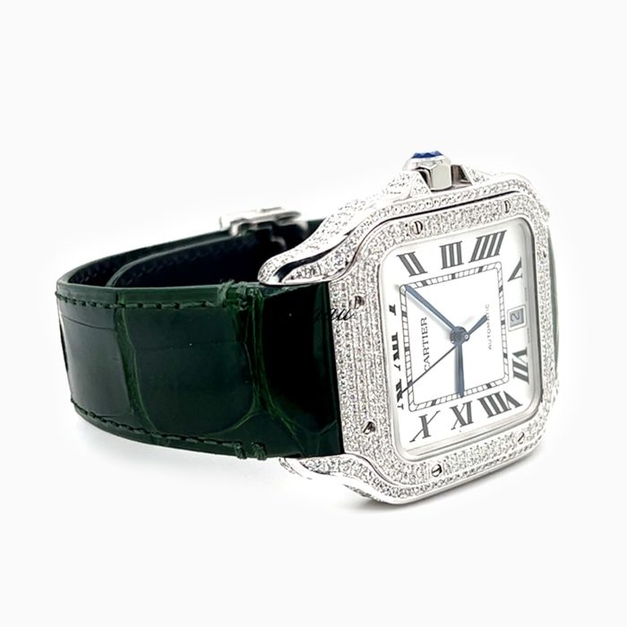 CT000034-Cartier–Santos-De-Cartier–Large-Model–Steel–Custom-Diamond-Set–Silvered-Dial-1