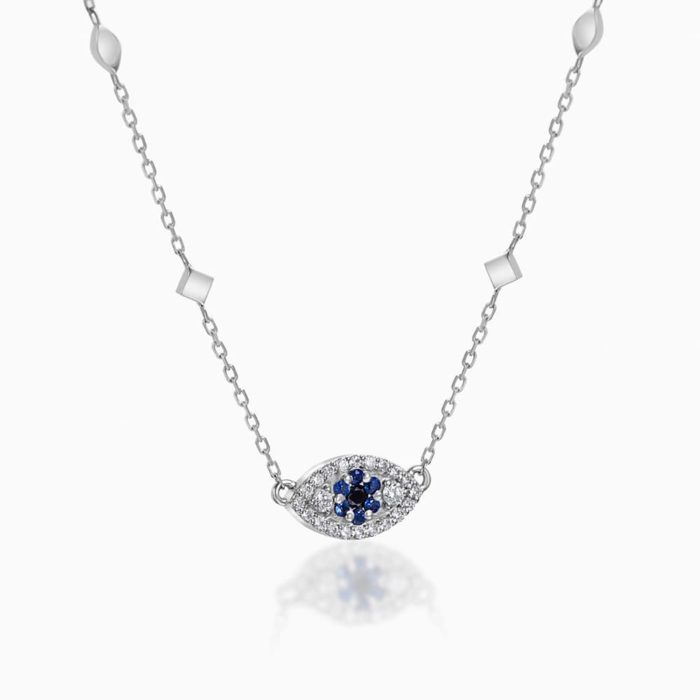 Cagau | 18k White Gold - Evil Eye Necklace - 0.14 ctw
