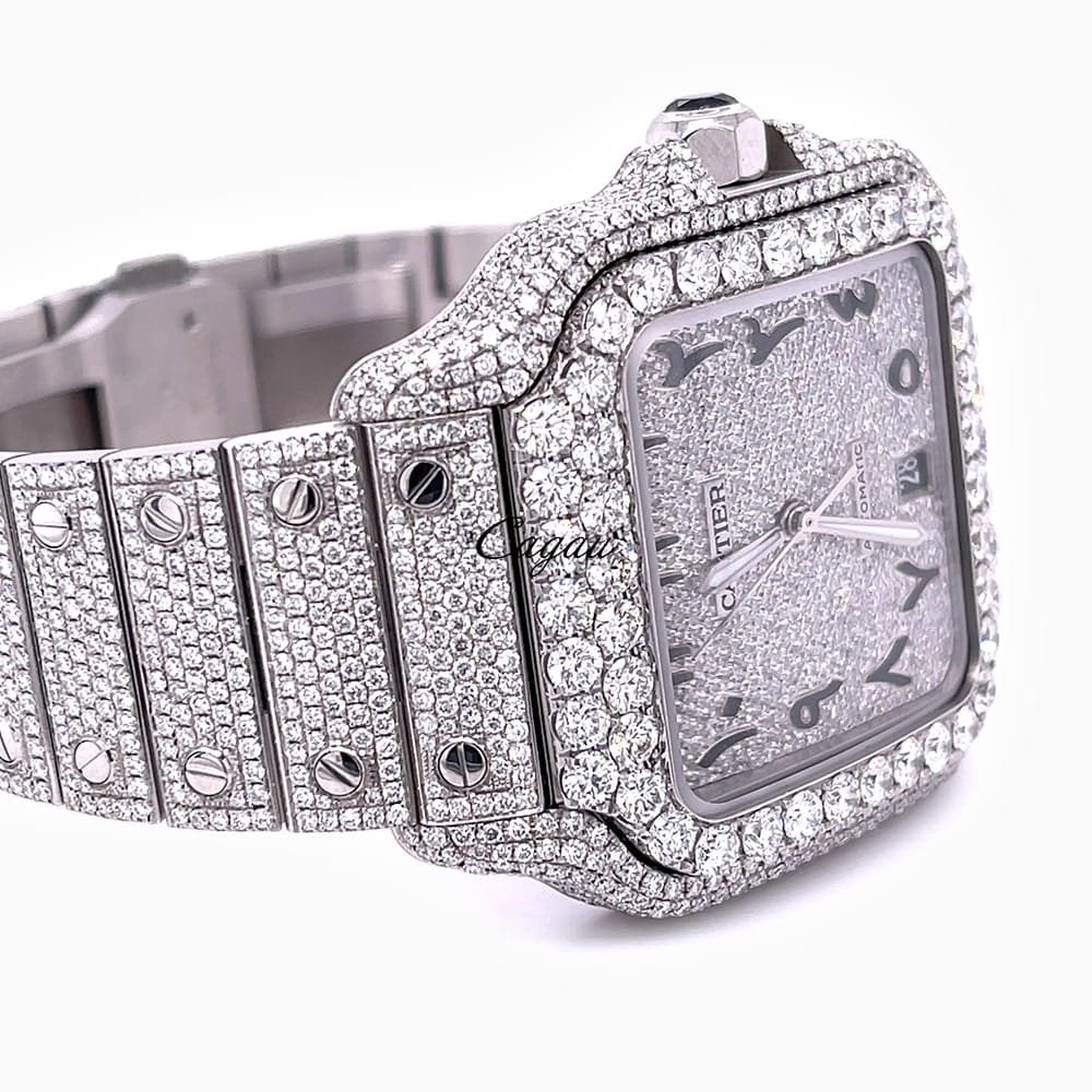 Cartier - Santos De Cartier - Large Model - Steel - Custom Pavé Diamond ...