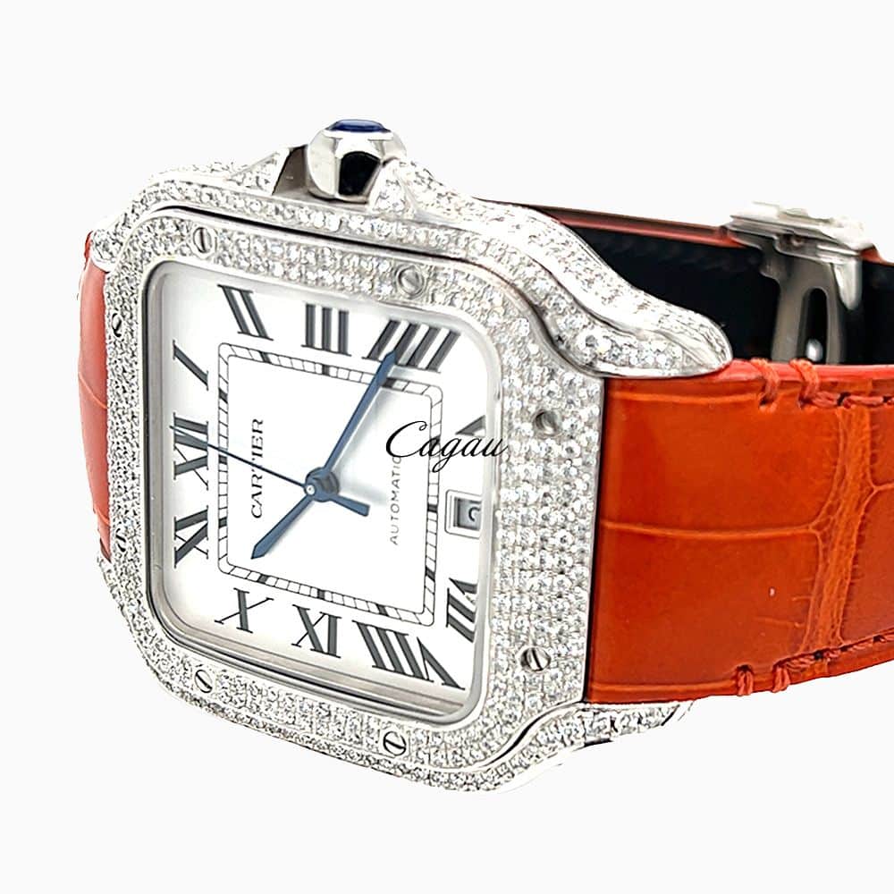 Cartier-Santos-De-Cartier-Large-Model-Steel-Custom-Diamond-Set-Silvered-Dial