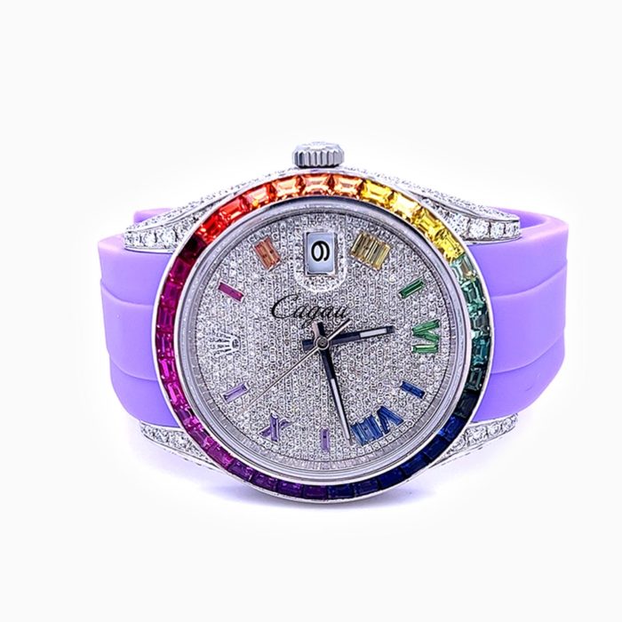 Rolex–Datejust41–Oystersteel–Oyster–Perpetual-Movement-Custom-Rainbow-Bezel&Diamond-Case–Covert-Rainbow-Numeral-Dial–Horus-Purple-1