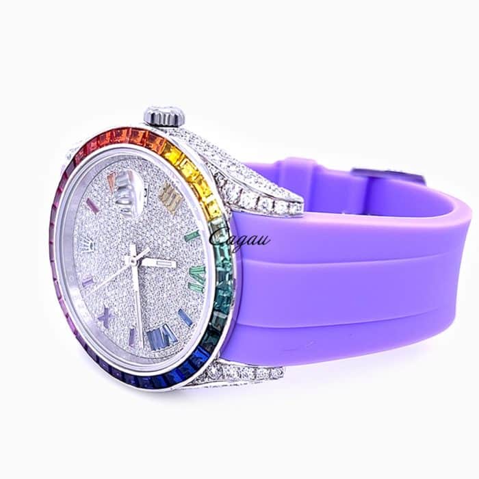 Rolex–Datejust41–Oystersteel–Oyster–Perpetual-Movement-Custom-Rainbow-Bezel&Diamond-Case–Covert-Rainbow-Numeral-Dial–Horus-Purple-1
