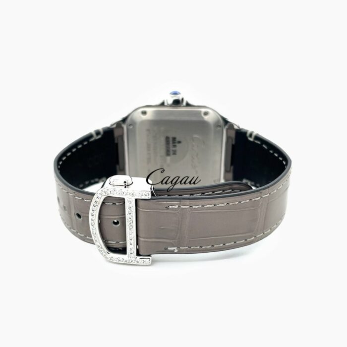 Cartier-Santos-Medium-White-Dial-Grey-Bracelet-Custom-Diamond-Set-6-min