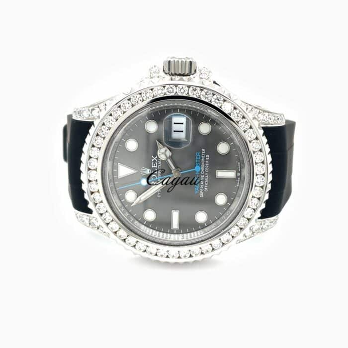 Rolex–Yacht-Master-40–Oystersteel-Platinum–Oyster–Slate Dial–Custom Diamond-Set-HorusBlackStrap-1-min